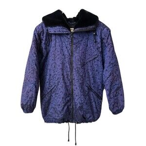 80s Vintage Nils Skiwear Womens 10 Large Winter Jacket Purple Floral Motif USA